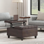SIMPLIHOME Harrison 30 inch Wide Transitional Square Small Coffee Table Storage Ottoman in Distressed Brown Vegan Faux Leather, Assembled, for The Living Room and Bedroom