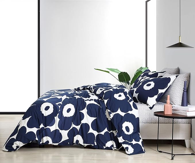 Marimekko - King Comforter Set, Cotton Bedding with Matching Shams, Lightweight Home Decor for All Seasons (Unikko Indigo, King)