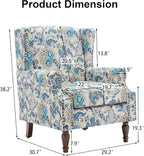 Pia Ricco Set of 2 Floral Accent Chairs, High Back Upholstered Armchairs with Retro Wingback Design, Nailhead Trim & Solid Wood Legs for Living Room Bedroom(Flower Blue)