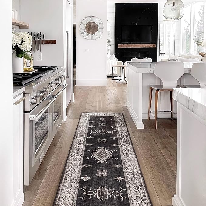 RUGGABLE Washable Vintage Area Rug – Verena Dark Wood 4x6, Stain-Resistant, Non-Slip – Medium Machine Washable Rugs for Living Room, Bedroom, Hallway, Entryway & Office–with Cushioned Pad