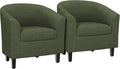 Yaheetech Corduroy Barrel Chairs Set of 2, Upholstered Club Chairs, Round Armchairs Waiting Room Chairs with Soft Cushion for Living Room Bedroom Reading Room, Dark Green