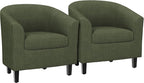 Yaheetech Corduroy Barrel Chairs Set of 2, Upholstered Club Chairs, Round Armchairs Waiting Room Chairs with Soft Cushion for Living Room Bedroom Reading Room, Dark Green