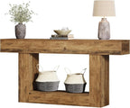 Tribesigns 63-Inch Long Console Table, 2-Tier Entryway Table Sofa Table with Storage, Farmhouse Wood Behind Couch Table for Living Room, Hallway, Rustic Brown