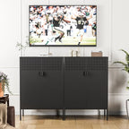 Black Metal Storage Cabinet, Metal Locker Storage Cabinet with Doors and Shelves, 3 Tier Steel Office Storage Cabinet, Metal Sideboard for Home, Office, Kitchen and Coffee Bar