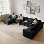 Modular Sectional Cloud Couch for Living Room,Modern Boneless Couche Set with Plush Corduroy,Comfy Floor Sofa with Memory Foam,Stupendous U Shaped Sofa with Chaise,No Assembly Required,Black