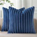 Pallene Faux Fur Plush Throw Pillow Covers 20x20 Set of 2, Luxury Soft Fluffy Striped Decorative Pillow Covers for Sofa, Couch, Living Room, Navy Blue