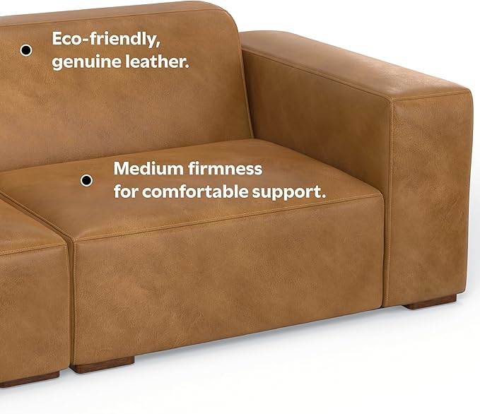 SIMPLIHOME Rex Left Corner Sectional Modular Sofa and Ottoman Set in Full-Grain Genuine Leather, Sienna, 116-inch-wide L-Shaped Leather Sofa and Matching 34-inch-Wide Table Ottoman for Living Room