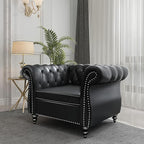 Living Room Chair, Modern Leather Chesterfield Sofa Chair, Mid Century Single Sofa Couch Chair with Tufted Back and Rolled Arms, Accent Sofa Chair for Living Room Apartment, Black