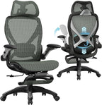 ELABEST X100 Ergonomic Office Chair with Footrest, Big and Tall Home Desk Chair with 5D Flip-Up Arms, Adjustable 3D Lumbar Support,High Back Rolling Computer Chair, Swivel Mesh Chairs (Forest Ranger)