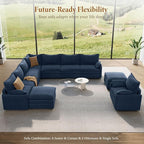 Vesgantti Large Modular Sectional Sofa, Big Comfy Cloud Couch with Ottoman Deep Seat Chenille Cloud Sofa, 9 Seater Large Sectional Couches for Living Room, Bedroom and Apartment, Blue