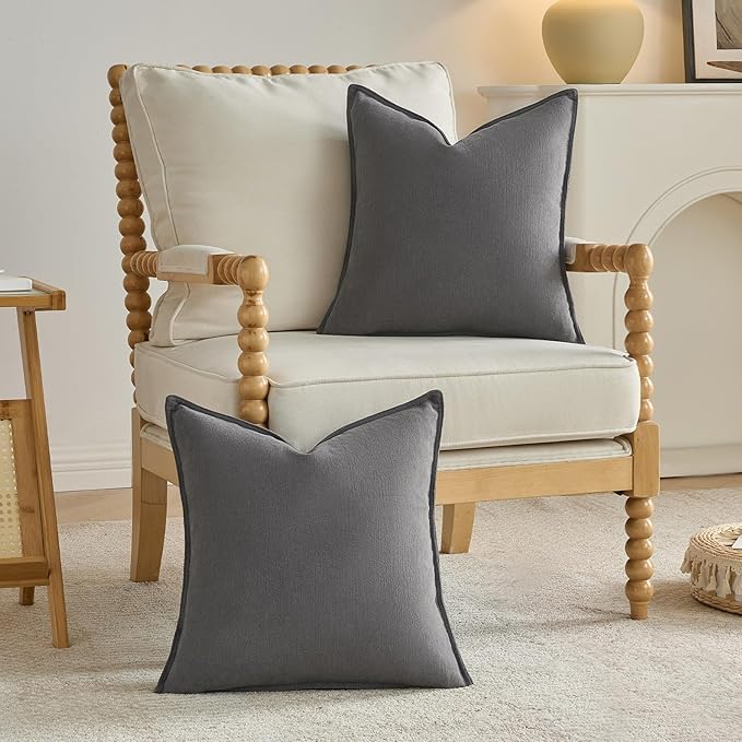 FUTEI Dark Grey Chenille Throw Pillow Covers 16x16 Inch Set of 2,Edges Double-Stitched Cushion Cases,Modern Home Decor for Couch Living Room