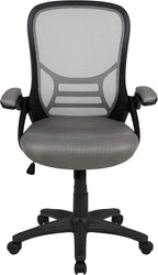 Flash Furniture Porter High-Back Swivel Office Chair with Adjustable Lumbar Support and Seat Height, Ergonomic Mesh Desk Chair with Flip-Up Armrests, Gray/Black
