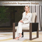 Patio Chairs 3 Piece Wood Patio Furniture with Coffee Table & Cushions, PE Wicker Outdoor Conversation Set Balcony Chairs for Garden, Porch, Deck, Backyard