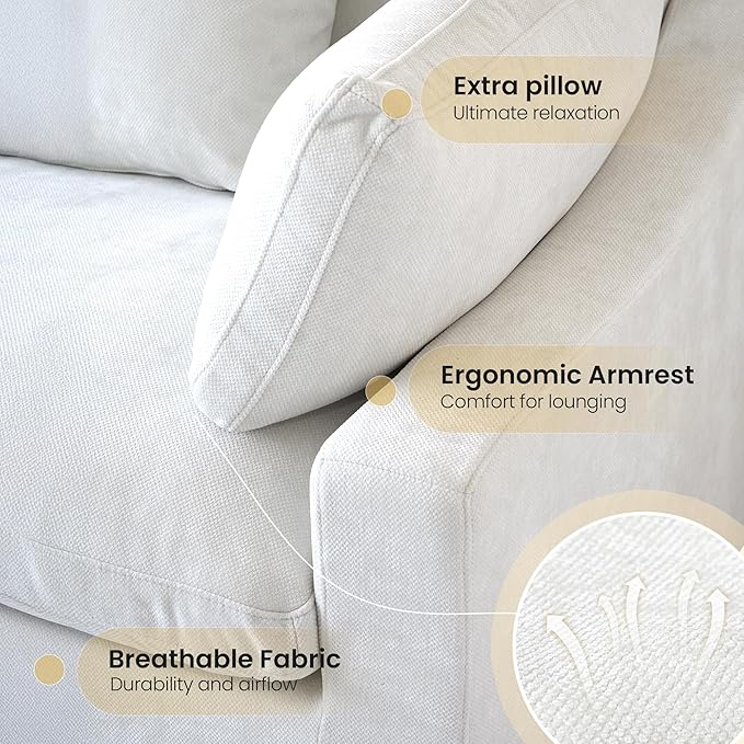 192" Modular Sectional Sofa Cloud Couch,Oversized Linen L-Shaped Sectional Sofa with Deep Seat,U-Shape 8-Seater Couch with Ottoman for Living Room in White
