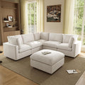 WJShome Modern V Shaped Sectional Couches for Living Room,100 Inch 5-Seater Chenille Deep Seat Modular Sofa with Ottoman, Cloud Couch for Bedroom and Apartment，Beige
