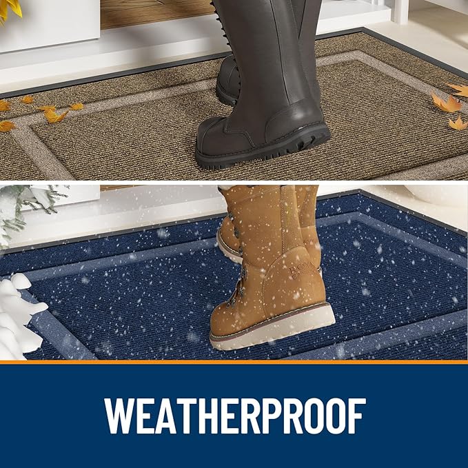 OLANLY Front Door Mat Indoor Outdoor Entrance, Waterproof All-Season, All-Weather Doormat, Sturdy Natural Rubber, Fade Resistant, Low Profile, Easy Clean Patio Porch Entryway Mat, 59x35, Light Grey