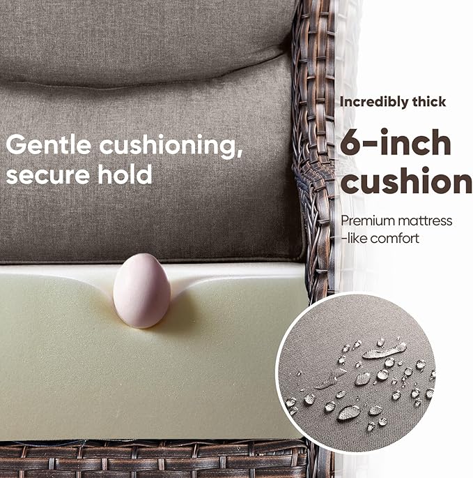 Swivel Patio Chairs Set of 3 with 6" Thick Cushion - Wicker Outdoor Swivel Rocker Patio Chairs with Side Table, High Back Comfortable Outdoor Glider Chairs - Brown Wicker | Grey Cushions