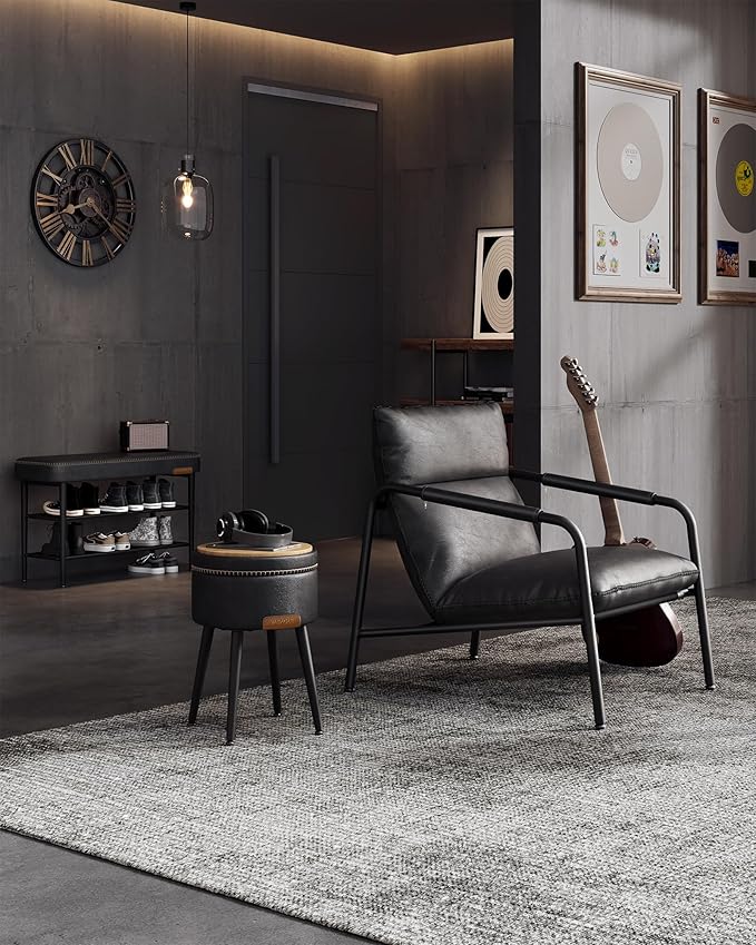 VASAGLE EKHO Collection - Shoe Rack Bench, Storage Bench for Entryway, Synthetic Leather with Stitching, Mid-Century Modern, Loads 300 lb, 11.8 x 31.5 x 19.7 Inches, Ink Black ULSB054B01