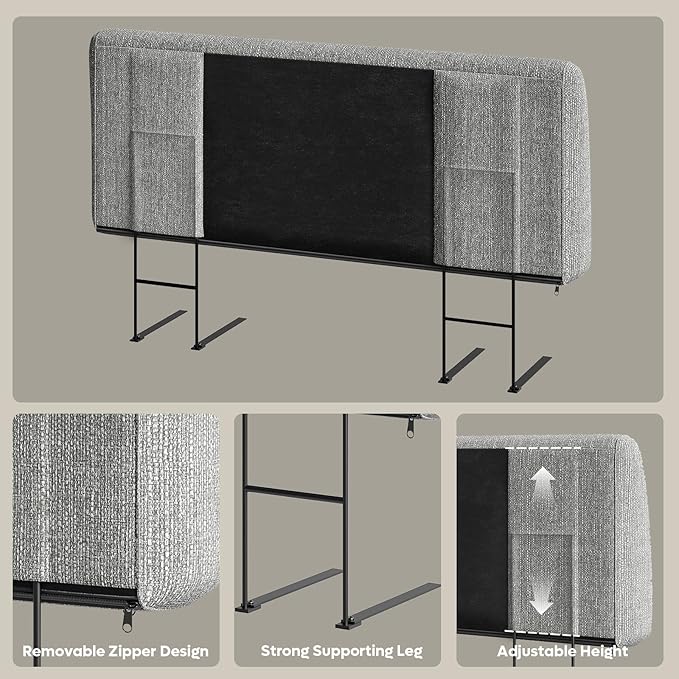 Upholstered Modern Headboard for Queen Size Bed, Height Adjustable and Ergonomic Headboard, Easy Assemble, Sturdy and Durable, Linen Finish, Grey