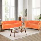 Velvet Sofa Couches Set, 3-Piece Mid Century Modern Upholstered Couch with Cushions, Home Sofa Sectional Furniture Sets, Comfy Tufted Chesterfield Couches for Living Room, Bedroom, Office