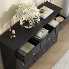 Black Dresser for Bedroom, 9 Drawer Dresser with Large Drawers, 55 Inch Wide Wood Chest for Living Room, Hallway