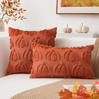 Kevin Textile Fall Pillow Covers 18x18 Inch Set of 2 Soft Pumpkins Decorative Square Pillowcases Plush Autumn Faux Fur Cushions Harvest Gift for Couch Sofa Chair Bedroom Home Decor, Rust