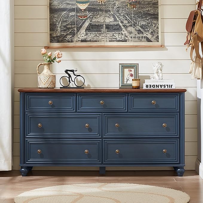 Farmhouse Dressers & Night Stand Set of 4, Wood 54" Wide Dresser & 35" Tall Chest of Drawers, 18" with Charging Station Nightstand Set of 2, Bedroom Furniture Dresser Set for Home Living Room Hallway