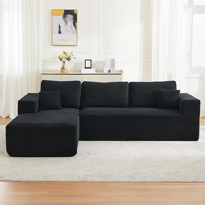 106" Cloud Modular Sectional Sofa Couch with L-Shape Chaise,Modern Boneless Sectional Couch with Deep Seat,Upholstered Couches for Living Room Bedroom,No Assembly Required,Black