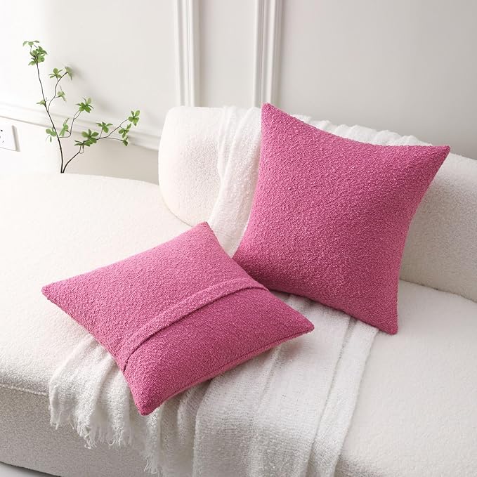 FUTEI Pack of 2 Hot Pink Decorative Throw Pillow Covers 24x24 Inch Soft Cozy Solid Boucle Textured European Cushion Case,Modern Home Decor for Couch Bed Living Room