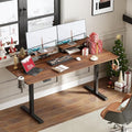 ONBRILL Standing Desk with 2 Adjustable Monitor Shelves, 71 x 24 Inches Electric Stand Up Desk with Memory Controller and Adjustable Height from 28-46 inches for Computer Workstations, Walnut