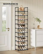 SONGMICS Shoe Rack, 10-Tier Shoe Shelf, Shoe Storage Organizer, 11 x 17.7 x 68 Inches, Metal Frame, Non-Woven Fabric Shelves, for Entryway, Bedroom, Gray ULSH010G01