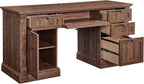 OKD 60" Executive Desk with Drawers, Farmhouse Home Office Desk with Charging Station, Keyboard Tray, File Cabinet Storage, Wood Computer Desk for Work and Study, Reclaimed Barnwood