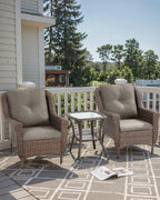 3 Piece Patio Brown Wicker Chairs with Side Table - Outdoor High Back Heavy Duty All-Weather Lawn Dining Rattan Chair Conversation Bistro Set for Deck Porch Balcony Backyard Garden - Grey