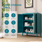 Metal Bathroom Cabinet, Small Floor Storage Cabinet, Freestanding Sideboard with 2 Adjustable Shelves for Living Room, Dinging Room (Blue, 31.5" H-2 Doors)