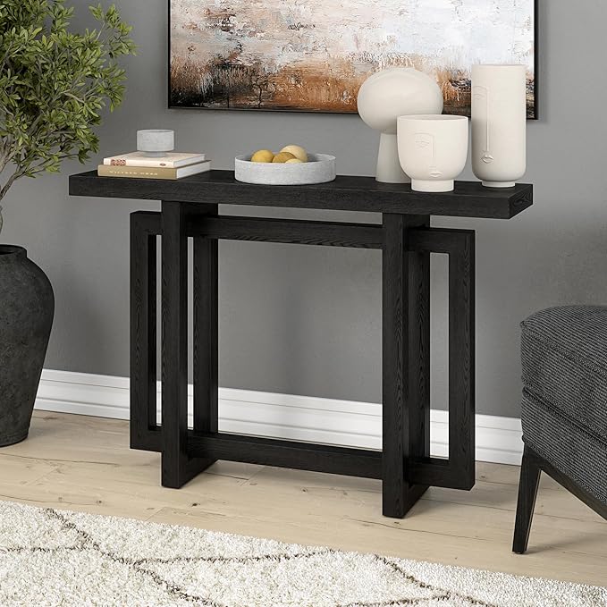 Henn&Hart 44'' Wooden Rectangular Console Table Entryway Table, Sofa Table for Entryway, Living Room, Couch, Hallway, or Office, Black Grain