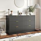 3-Piece Modern Bedroom Furniture Set, Wide 6-Drawer Dresser & 2-Drawer Nightstands Set of 2, Natural Wood Dresser and Nightstand Sets for Bedroom, Hallway, Black