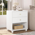Modern Nightstand, Fluted End Table with 2 Drawers, Nightstand with Open Shelf for Bedroom (1, White)