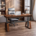 EUREKA ERGONOMIC Ark Standing Desk, 63 inch Executive Desk with Drawers,Modern Trapezoidal Leg Luxury Home Office Computer Desk w Monitor Stand Smart APP Control, Walnut