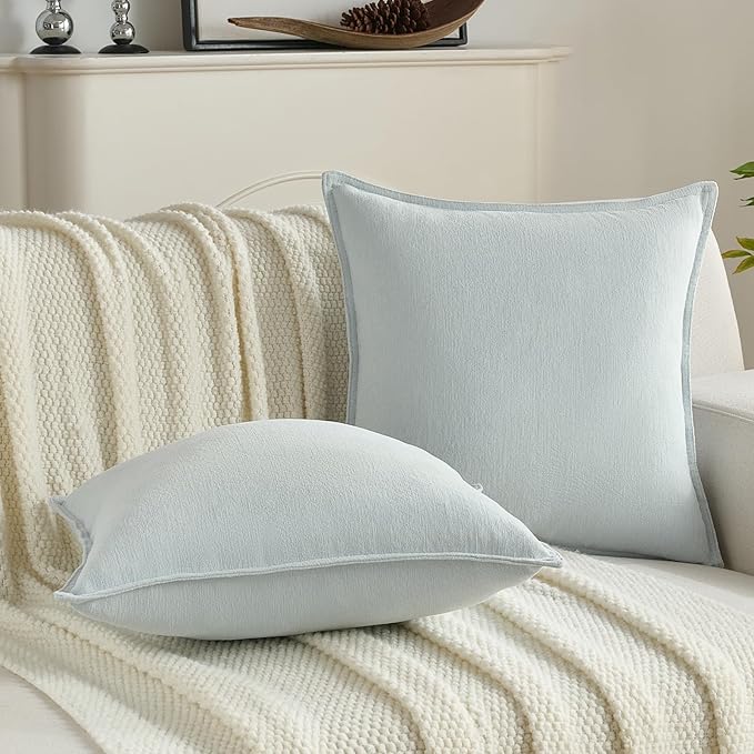 FUTEI Light Blue Chenille Throw Pillow Covers 12x20 Inch Set of 2,Edges Double-Stitched Lumbar Pillow Cases,Modern Home Decor for Couch Living Room