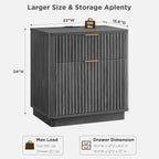 T4TREAM 23'' Fluted Nightstand with Charging Station, Large 2 Drawer Side Table, Modern End Table with Storage, Mid Century Bedside Table for Bedroom, Living Room, Curved Profile, Dark Alder