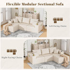 107" Cloud Sectional Couch, Modular Sectional Sofa with L-Shape Chaise, Corduroy Boneless Couch with Deep Seat, Upholstered Sofa for Living Room, No Assembly Required(Right-Facing Chaise, White)