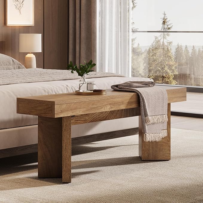 Tribesigns 47" Wooden Entryway Bench, Farmhouse Indoor End of Bed Bench, Long Table Benches Seat for Bedroom, Hallway, Foyer, End of Bed (Rustic Brown)