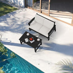 SERWALL Outdoor Loveseat, Black Frame and Khaki Cushion