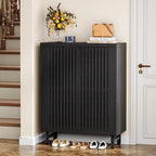 Tribesigns 6-Tier Farmhouse Shoe Cabinet with Shutter Doors, Wooden Shoe Organizer Rack with Adjustable Shelves, Modern Large Hidden Storage Furniture for Entryway, Hallway (Black)