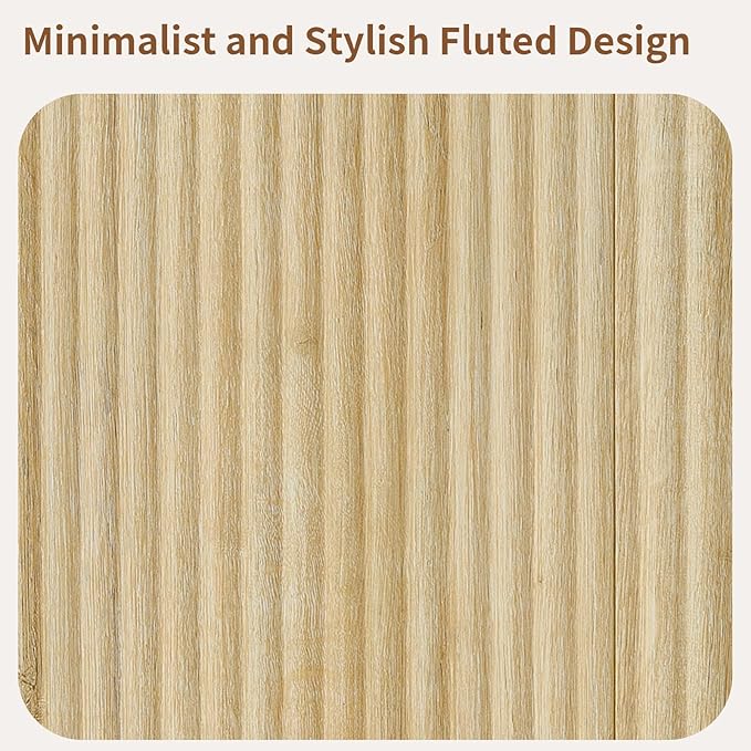 LKTART 64" Buffet Cabinet with Storage, Modern Fluted Accent Sideboard Media Console Credenza with Adjustable Shelves Pressed Spring for Kitchen Living Room,31.5" H (Natural Oak)
