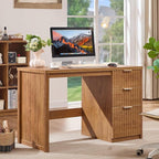 48" Modern Fluted Home Office Desk with Storage Cabinet, Brown Wood Executive Desk with File Drawer & Metal Handles, Large Computer Writing Table for Office,Study, Living Room, Bedroom