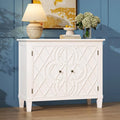 40" Coffee Bar Cabinet with Shelf, Craft Storage Cabinet with Doors, Wood Cabinet, Charming Carved Motif, Entry Way Cabinet with Storage, Sideboard Buffet for Living Room, Kitchen, Distressed White