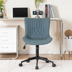 YOUNIKE Office Chair Armless Desk Chair with Wheels, Home Office Computer Task Chair, Modern Faux Leather Upholstered Vanity Chair, Adjustable Swivel Rolling Office Chairs, Greyishgreen