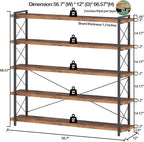 HCHQHS Large Bookshelf, 5-Tier Long Industrial Bookcase, Rustic Brown Book Shelf, Freestanding Horizontal Bookshelves with Metal Frame