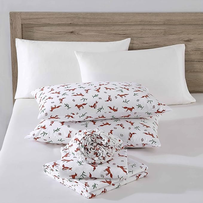 Eddie Bauer- Full Sheet Set, Cotton Flannel Bedding Set, Brushed for Extra Softness, Cozy Home Décor (Fox Trail Orange, Full)